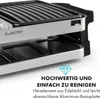 A close-up view of a raclette grill with text overlay highlighting its features. Produktbild-Vorschau