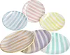 A collection of six oval plates with pastel-colored diagonal stripes. Voir les images du produit