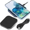 A smartphone is wirelessly charging on a charging pad, with a charging cable nearby. Produktbild-Vorschau