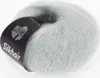 A ball of light gray, fluffy yarn with a black label. Produktbild-Vorschau