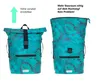 Two backpacks are shown side-by-side to demonstrate different capacities. Text overlays explain features. Produktbild-Vorschau
