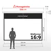 A diagram showing the dimensions of a projection screen with a silhouette of a person for scale. Produktbild-Vorschau