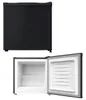 A black mini-fridge is shown from two angles: closed and open. Produktbild-Vorschau