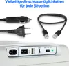 Close-up of various power adapters and the control panel of a portable cooler. Produktbild-Vorschau