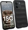 A black phone case is shown next to a smartphone displaying a product advertisement. Produktbild-Vorschau