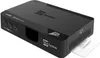 A black satellite receiver with a smart card partially inserted. Produktbild-Vorschau