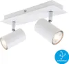 A white ceiling light fixture with two adjustable spotlights. Produktbild-Vorschau