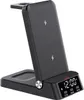 A black 4-in-1 charging station with a digital clock display. Produktbild-Vorschau