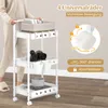 A person is pushing a white rolling cart filled with items. There are graphical callouts on the right side highlighting the wheels. Anteprima dell’immagine prodotto