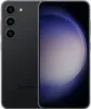 A black Samsung Galaxy S23 smartphone is shown from the back and front. Podgląd zdjęcia produktu