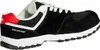 A side view of a black Dunlop safety shoe with white laces and sole. Produktbild-Vorschau