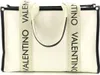 A close-up front view of a beige tote bag with black trim and straps. Anteprima dell’immagine prodotto