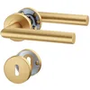 A set of gold-colored door handles and a keyhole escutcheon are displayed against a white background. Produktbild-Vorschau