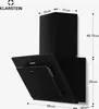 A black kitchen hood with dimensions indicated by lines and text. Produktbild-Vorschau