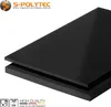 Two black plastic sheets are stacked on a white background. The top sheet is slightly offset to the left and forward, creating a layered effect. The bottom sheet is fully visible and appears thicker. The image is well-lit and shows the texture of the plast Produktbild-Vorschau