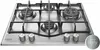 A stainless steel gas hob with four burners and control knobs in the foreground. Podgląd zdjęcia produktu