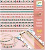 A flat lay of a Djeco bracelet making kit, showing the packaging, the loom, beads, and finished bracelets. Podgląd zdjęcia produktu