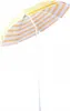 A striped beach umbrella on a white background. Produktbild-Vorschau