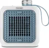 A close-up studio shot of a white and blue electric heater with a prominent grill. Voir les images du produit