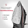 A close-up marketing image of a LEHMANN steam iron, highlighting its ceramic soleplate and features. Produktbild-Vorschau