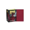 A product shot of Dragon Shield Blood Red Matte Sleeves, with the box and a sample sleeve shown. Produktbild-Vorschau