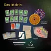 A collection of game components laid out on a dark background, showcasing the contents of the EXIT® - Das Spiel: Der Gefängnisausbruch game. Produktbild-Vorschau