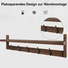 A wooden shelf with hooks mounted on a plain background. Produktbild-Vorschau