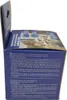 The image shows the side and top of a blue cardboard box with product information and graphics printed on it. Voir les images du produit