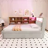 A bedroom scene featuring a bed with a built-in bookshelf headboard and LED lighting. Náhled obrázku produktu