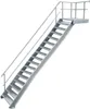 A metal staircase with a railing and platform, isolated on a white background. Produktbild-Vorschau
