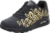 A black Skechers sneaker with gold heart graphics. Voir les images du produit