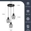 A diagram showing the dimensions of a black pendant light fixture with three lamps. Náhľad obrázku produktu