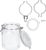 A glass jar with a lid and sealing ring, along with spare parts for the lid mechanism. Náhled obrázku produktu