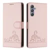 A pink leather flip case for a Samsung Galaxy phone is shown from the front and back. Náhled obrázku produktu
