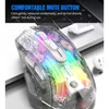 A transparent gaming mouse with RGB lighting is shown on a laptop keyboard. Produktbild-Vorschau