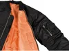 Close-up of the inside and sleeve of a black bomber jacket with an orange lining. Produktbild-Vorschau