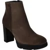 A single brown suede ankle boot with a thick heel and platform sole is shown against a white background. Produktbild-Vorschau