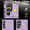 A marketing image showcasing a phone case with a sliding camera cover, highlighting its features. Náhled obrázku produktu