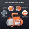 A collage of images showing a vacuum pump and its features, with text descriptions. Náhľad obrázku produktu