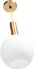 A pendant light fixture with a white globe shade and a gold accent. Voir les images du produit
