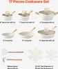 A flat lay of a 17-piece cookware set, including pots, pans, and utensils, arranged neatly on a white background. Anteprima dell’immagine prodotto