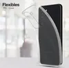 A clear TPU phone case is shown partially covering a black smartphone, highlighting its flexibility and transparency. Produktbild-Vorschau