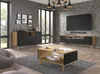 A modern living room setup featuring a TV stand, sideboard, and coffee table with decorative items. Podgląd zdjęcia produktu