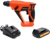 An orange and black cordless hammer drill with its battery and charger, displayed on a white background. Podgląd zdjęcia produktu
