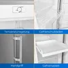 A collage of four close-up images showing different features of a refrigerator. Produktbild-Vorschau