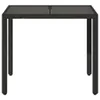 A product shot of a black poly rattan garden table with a glass top, presented on a white background. Náhled obrázku produktu