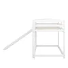 A white loft bed with a slide attached, shown from the side against a white background. Podgląd zdjęcia produktu