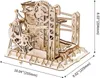 A wooden marble run model with dimensions indicated. Voir les images du produit