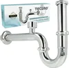 A product shot of a chrome sink siphon with a box in the background. Produktbild-Vorschau