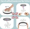 A four-panel diagram illustrating the installation steps for a ceiling light. Produktbild-Vorschau